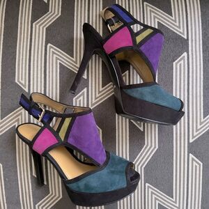 Nine West Colorblock Heels in Purple and Teal